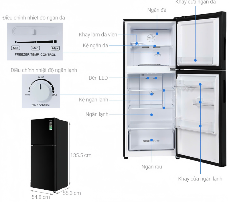 TỦ LẠNH AQUA 189 LÍT AQR-T220FA(FB)